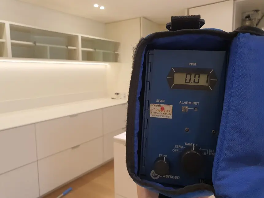 59평 아파트 인테리어 냄새 제거 시공 후 포름알데히드 0.01ppm 측정 결과