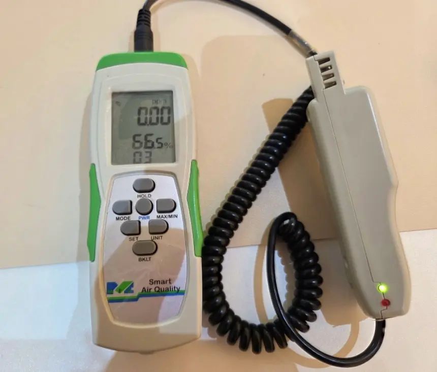 오존 공정 완료 후 잔류 오존 농도 0.00ppm 측정 결과